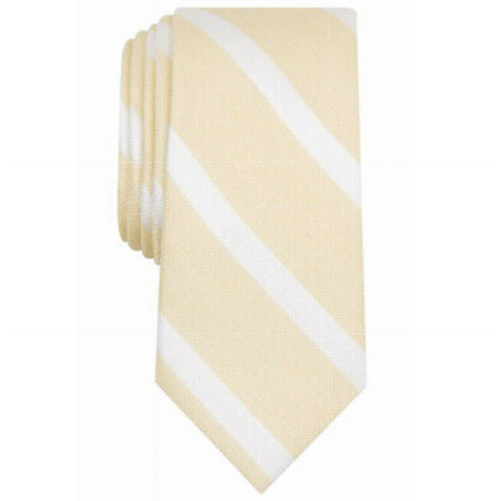 Bar III Tie Men's Yellow White Stripe Lovett Silk Blend Slim Modern Formal NWT